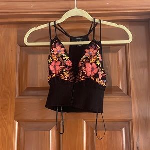 Forever 21 Black Crop Top Cloral Print Size M